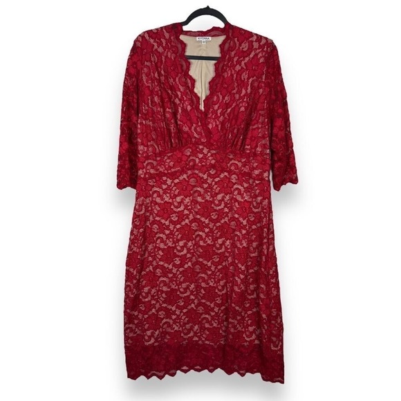 Kiyonna Red Lace Women Dress Size 2X Plus Size Cocktail Evening Romantic Regency - Picture 12 of 16